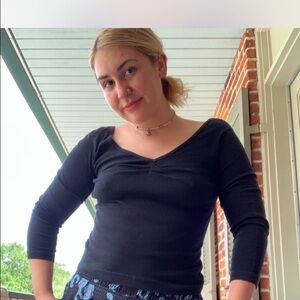 Elegant Black Long Sleeve V-Neck Top